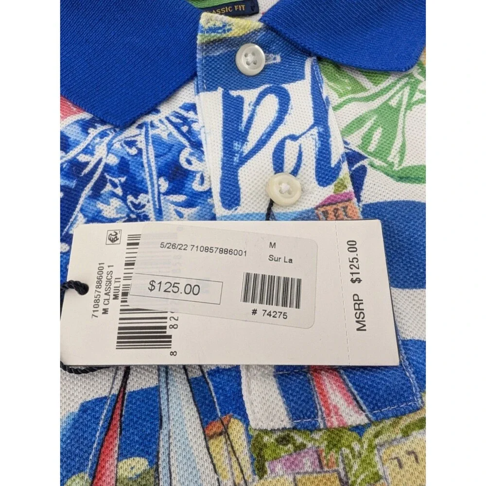 New Polo Ralph Lauren Men's Med Riviera Print Mesh Polo Shirt Vacation Sailing